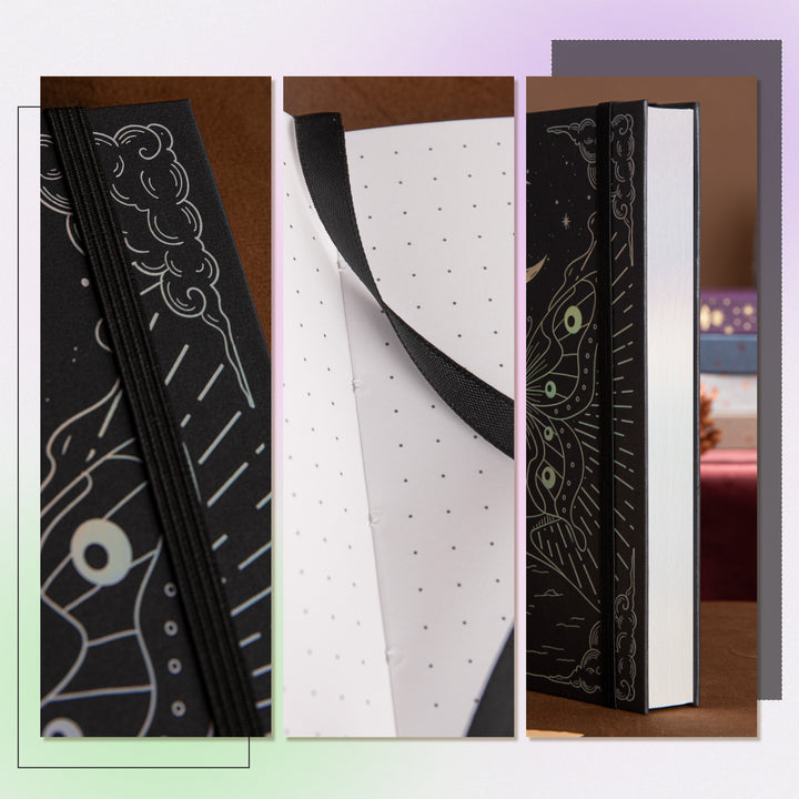 Hardcover Moon Butterfly Notebook - A5 - Dotted - Black