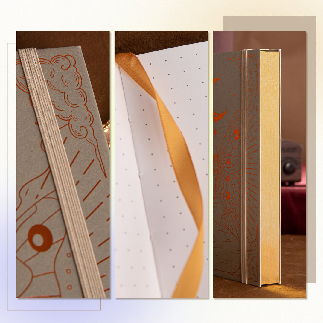A5 Notebook Gold + 12 Colors Fineliner + 8 Pcs Stencils