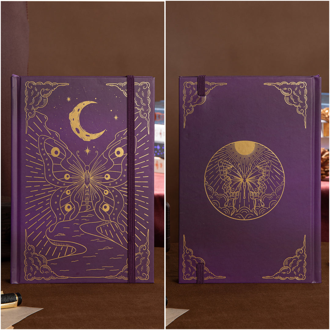 Hardcover Moon Butterfly Notebook - A5 - Dotted - Purple