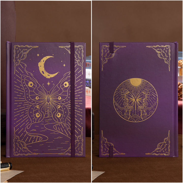 Hardcover Moon Butterfly Notebook - A5 - Dotted - Purple