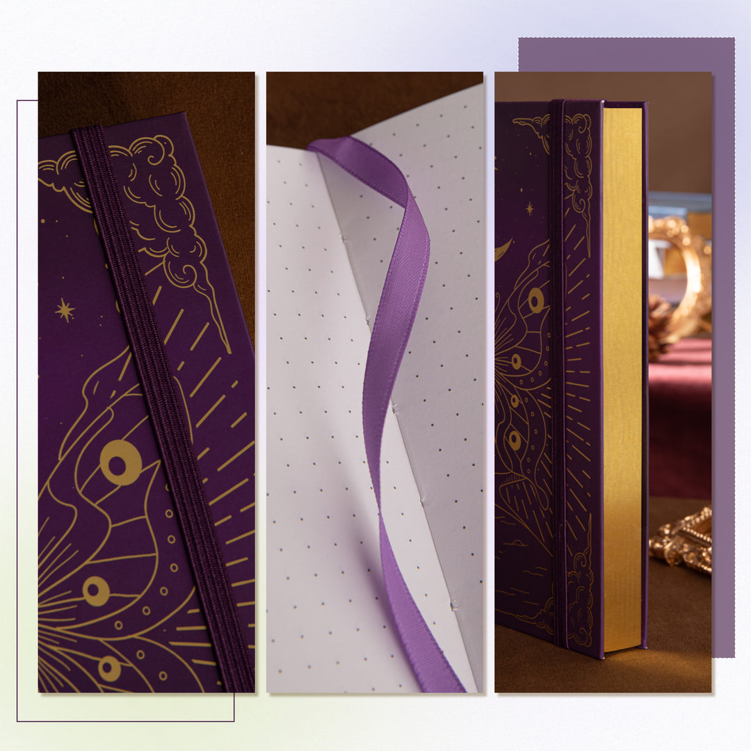 Hardcover Moon Butterfly Notebook - A5 - Dotted - Purple
