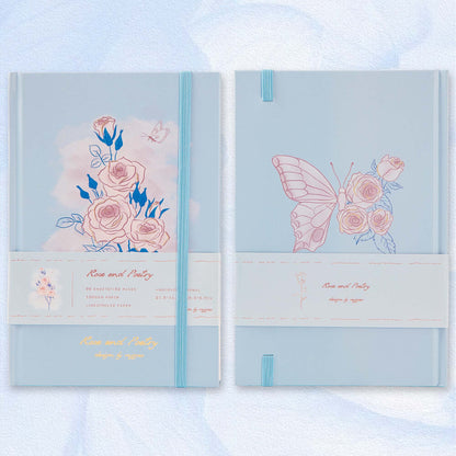 Hardcover Notebook - A5 - Rose and Poetry - Blue