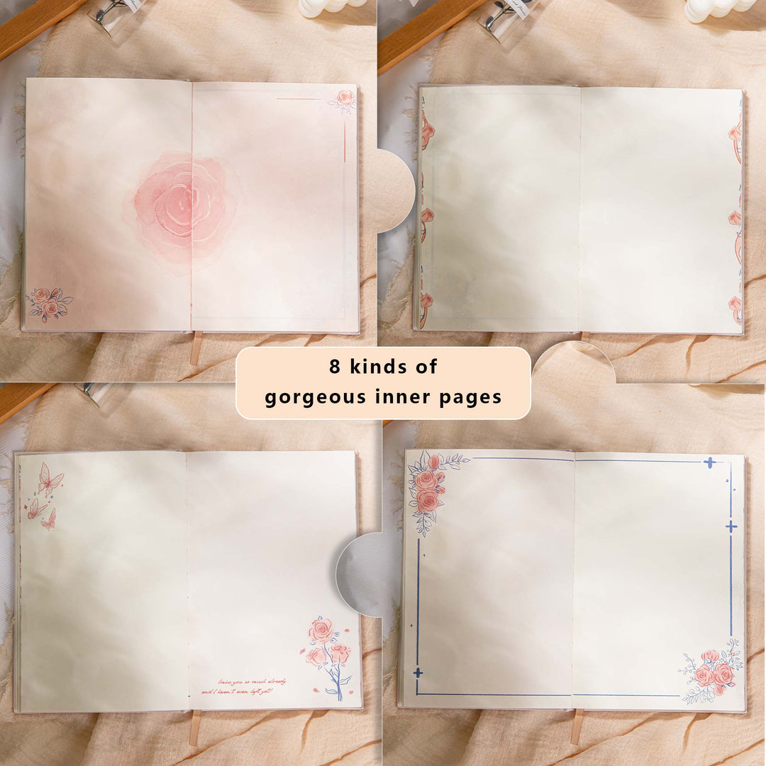 Hardcover Notebook - A5 - Rose and Poetry - Pink