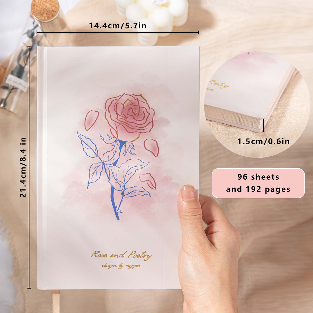 Hardcover Notebook - A5 - Rose and Poetry - Pink