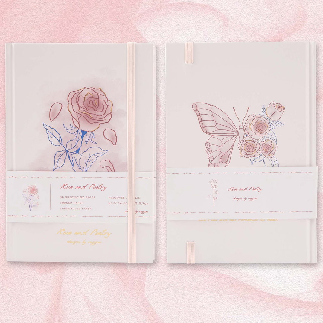 Hardcover Notebook - A5 - Rose and Poetry - Pink
