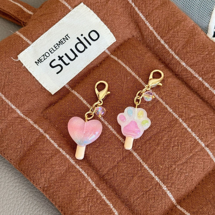 Heart &amp; Cat Paw Lollipops Lobster Clasp Keychain