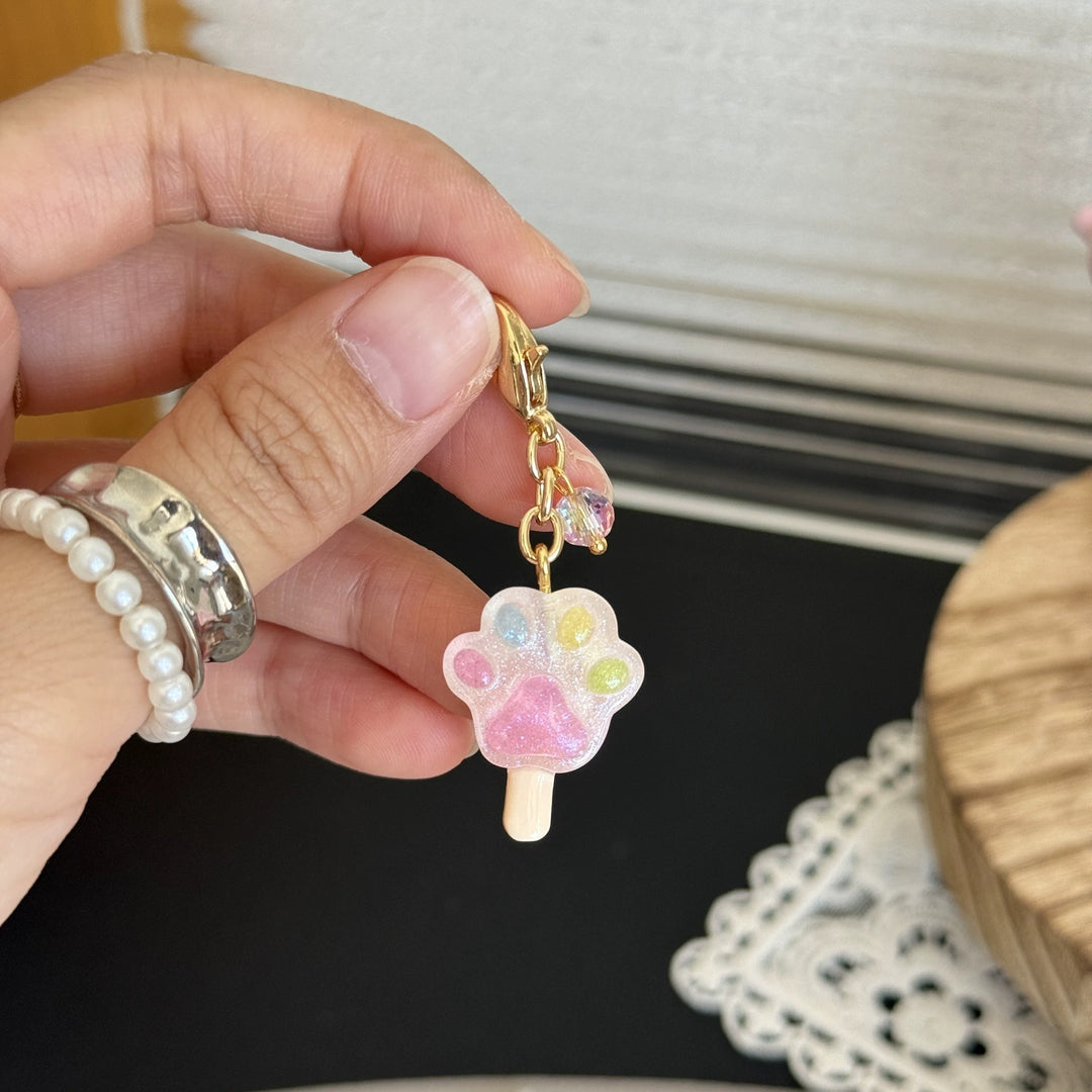 Heart &amp; Cat Paw Lollipops Lobster Clasp Keychain
