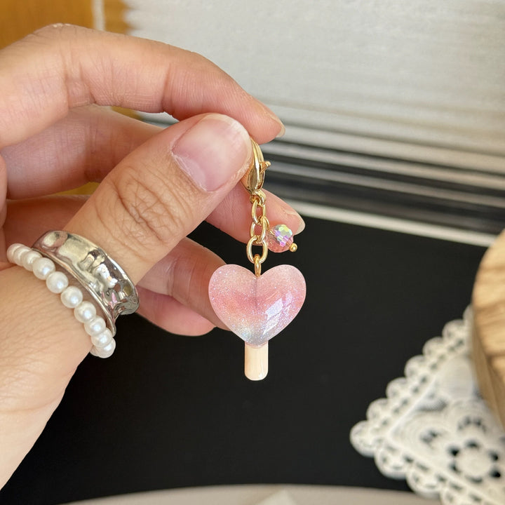 Heart &amp; Cat Paw Lollipops Lobster Clasp Keychain