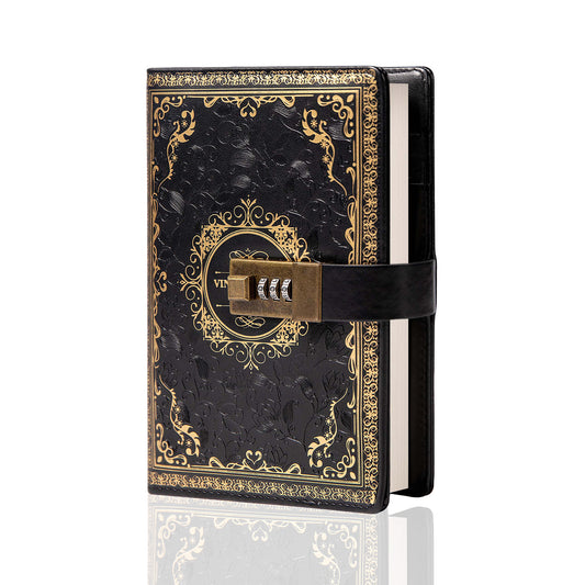 Leather 3D Vintage Flower Lock Journal - B6 - Ruled - Black