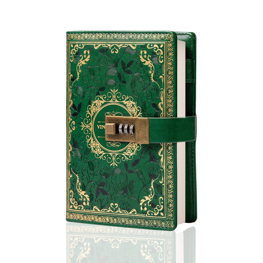Leather 3D Vintage Flower Lock Journal - B6 - Ruled - Green