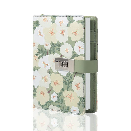 Leather Flower Lock Journal - B6 - Ruled - Bean Green