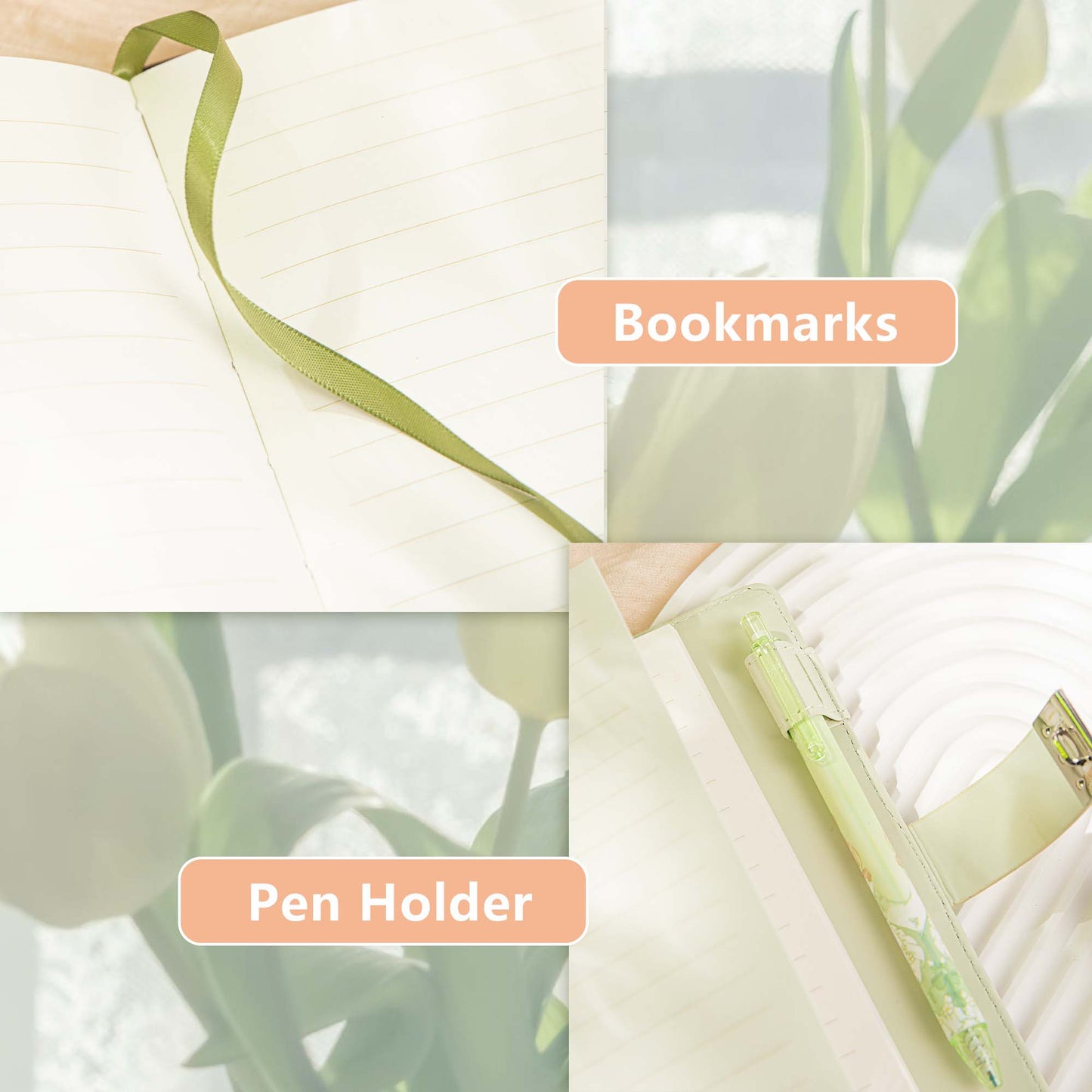 Leather Flower Lock Journal - B6 - Ruled - Green