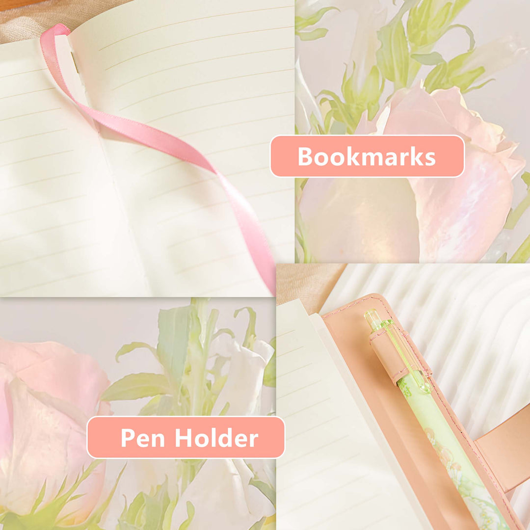 Leather Flower Lock Journal - B6 - Ruled - Pink