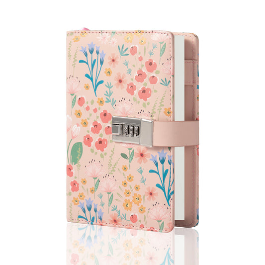 Leather Flower Lock Journal - B6 - Ruled - Pink