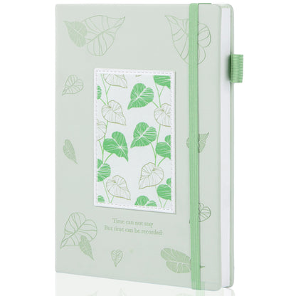 Leather Foliage Notebook - A5 - Ruled - Green