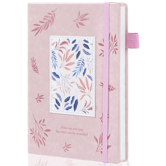 Leather Foliage Notebook - A5 - Ruled - Pink
