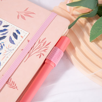 Leather Foliage Notebook - A5 - Ruled - Pink