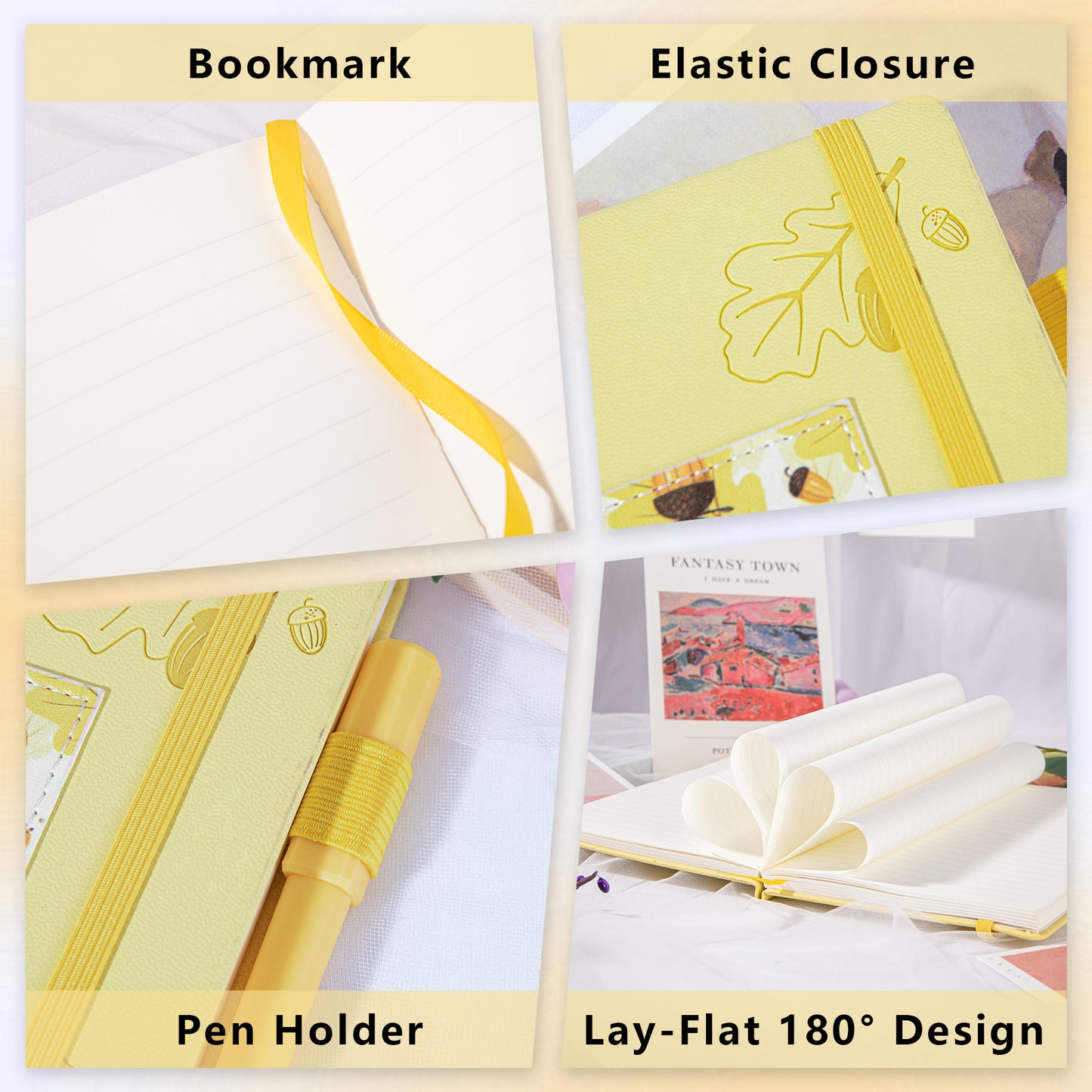 Leather Foliage Notebook - A5 - Ruled - Yellow