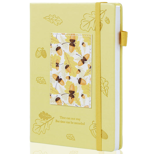 Leather Foliage Notebook - A5 - Ruled - Yellow