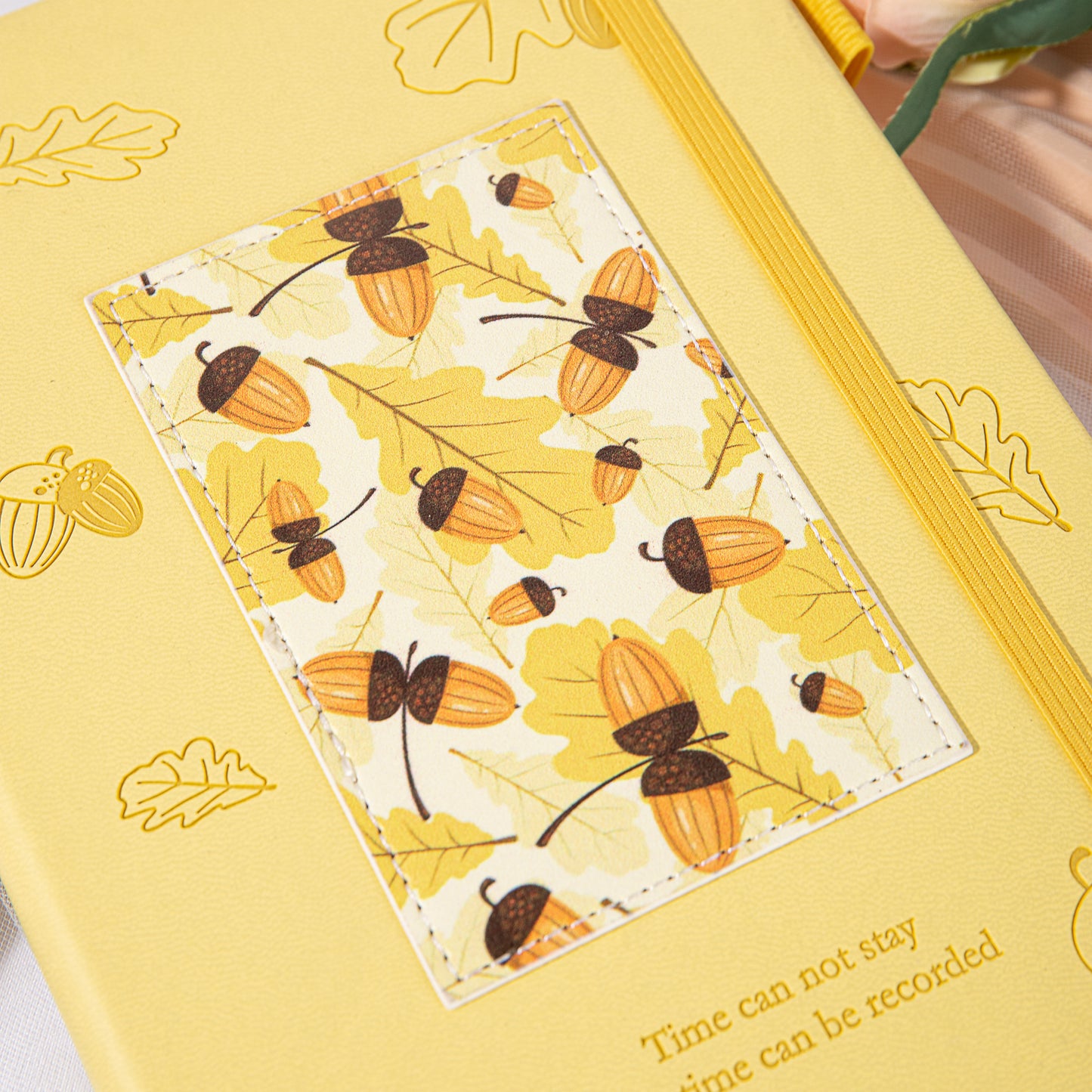 Leather Foliage Notebook - A5 - Ruled - Yellow