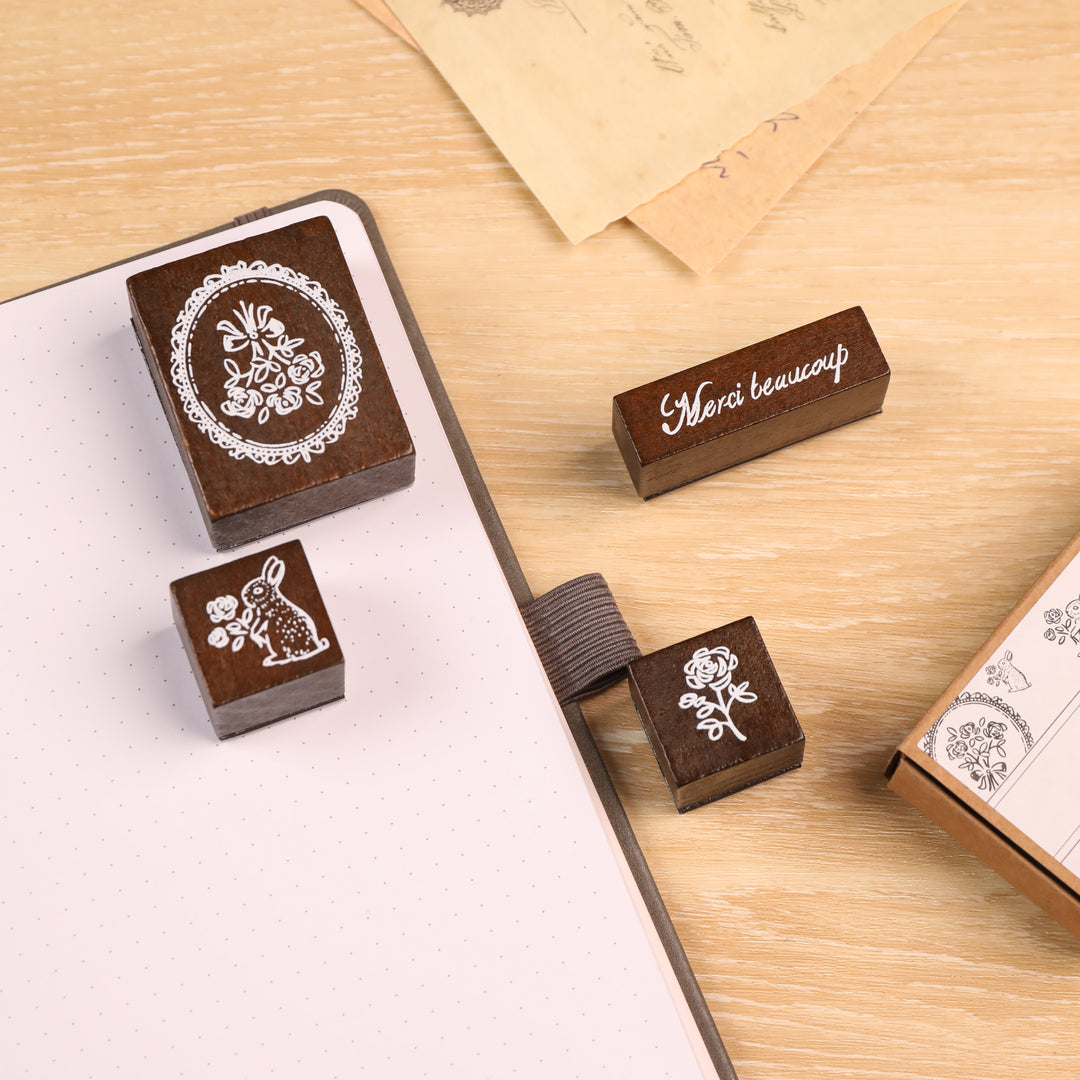 Merci Beaucoup Wooden Stamp - Set of 4