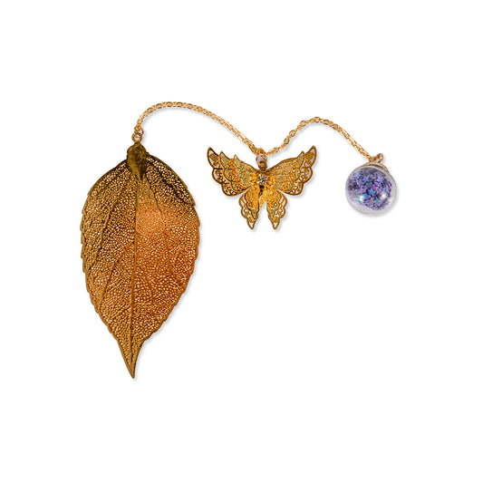 Metal Leaf Butterfly Bookmark - Purple