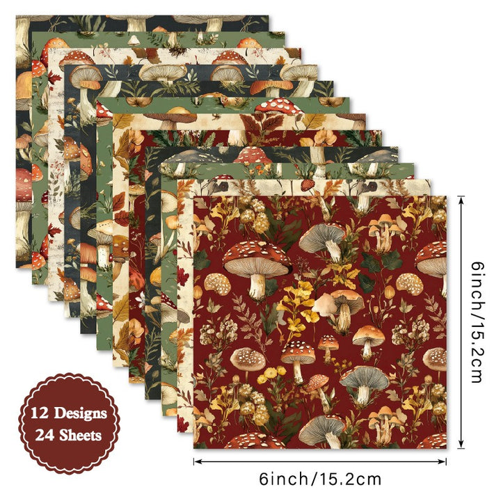 Mushroom Scrapbook Paper - 24 Sheets