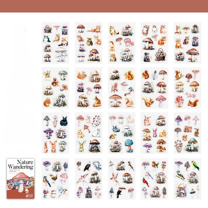 Nature Wandering Sticker Book - Mushroom & Cat & Bunny - 20 Sheets