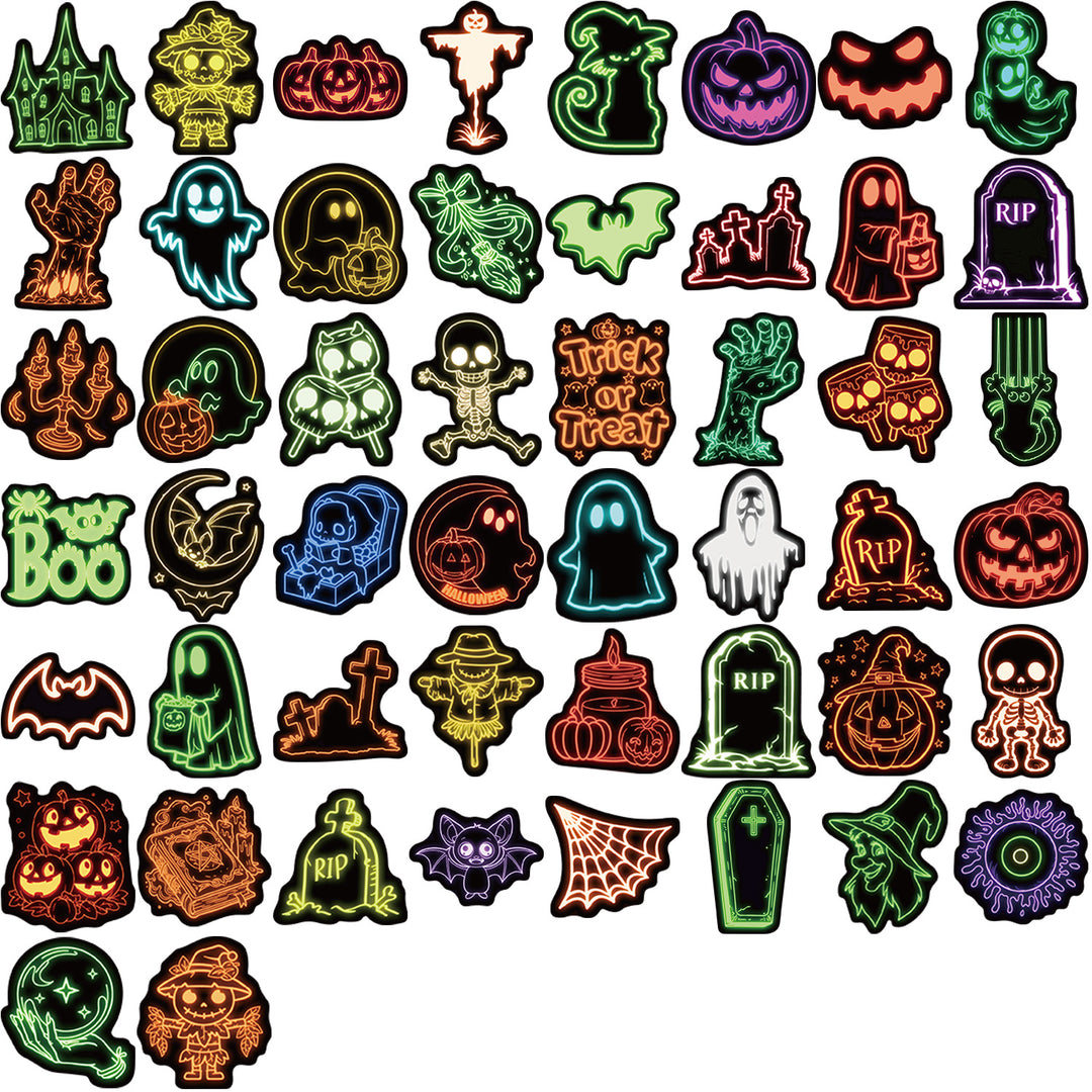 Neon Halloween Stickers - 50 Pcs