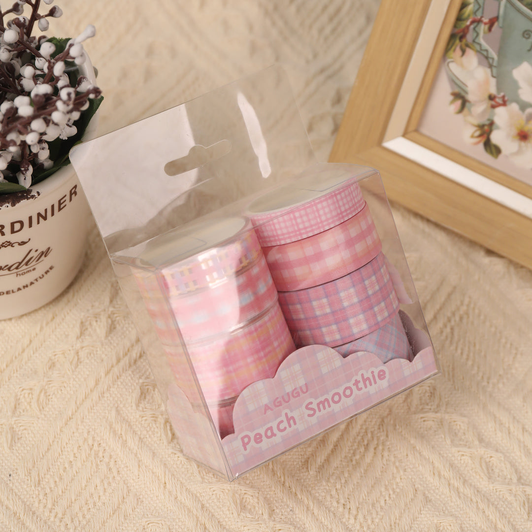 Peach Smoothie Plaid Washi & PET Tape - Set of 8