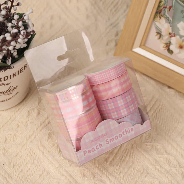 Peach Smoothie Plaid Washi & PET Tape - Set of 8