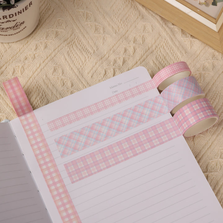 Peach Smoothie Plaid Washi & PET Tape - Set of 8