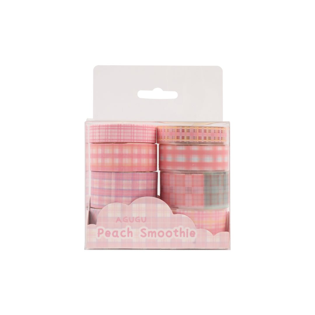 Peach Smoothie Plaid Washi & PET Tape - Set of 8