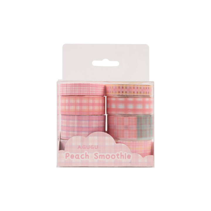 Peach Smoothie Plaid Washi & PET Tape - Set of 8