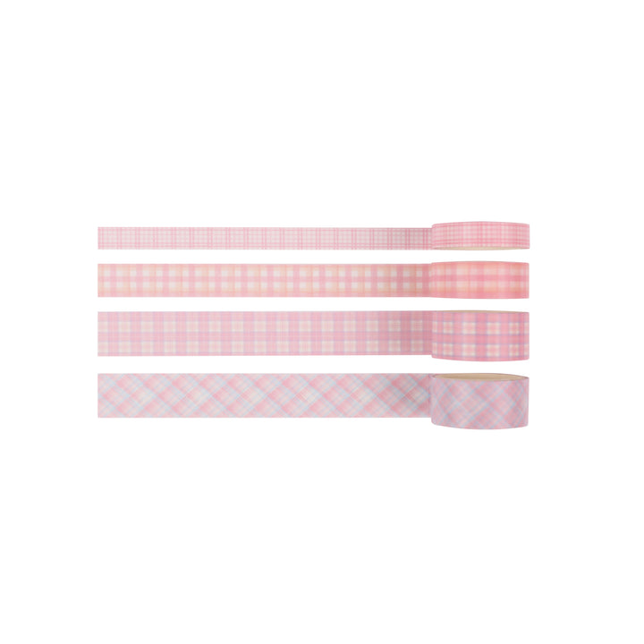 Peach Smoothie Plaid Washi & PET Tape - Set of 8