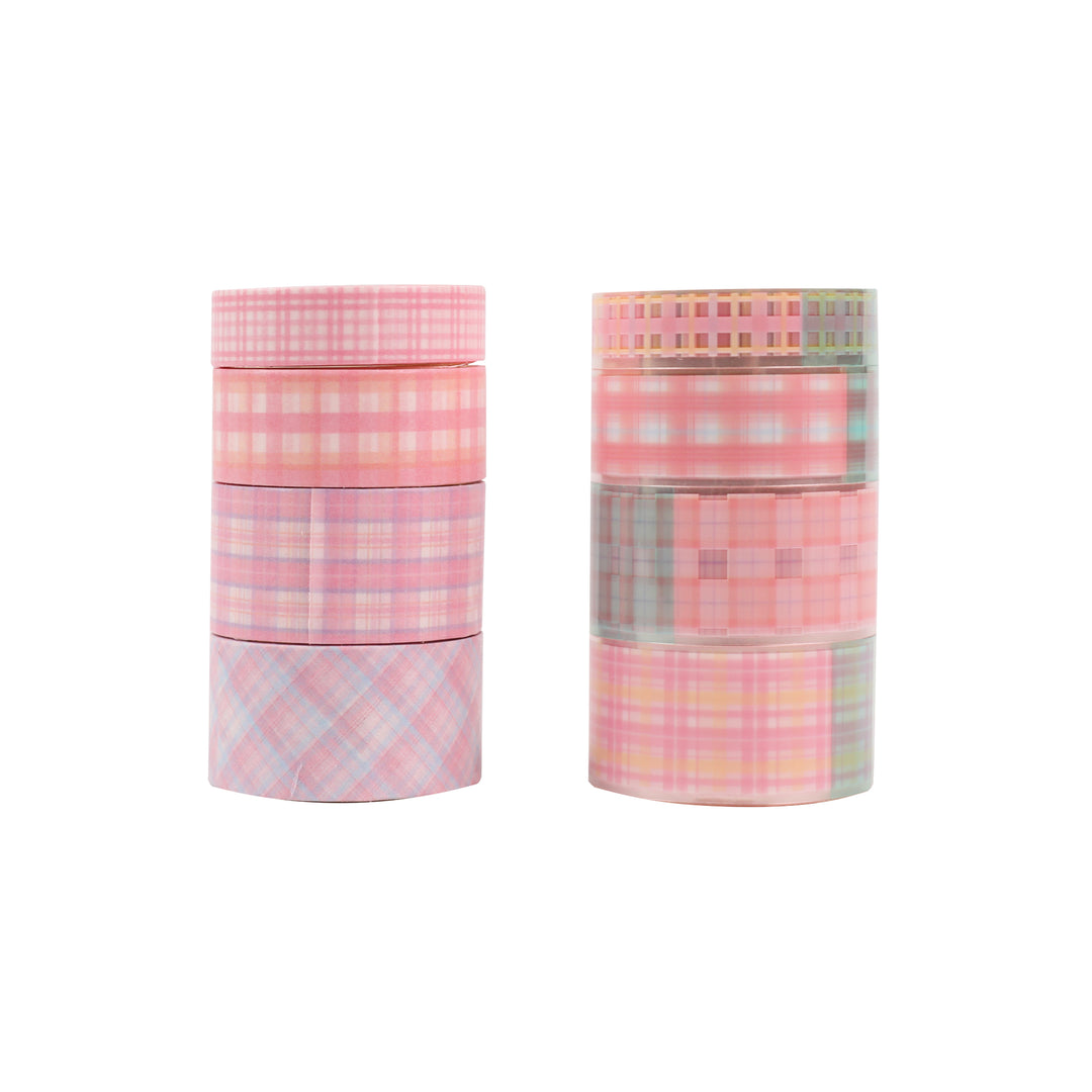 Peach Smoothie Plaid Washi & PET Tape - Set of 8