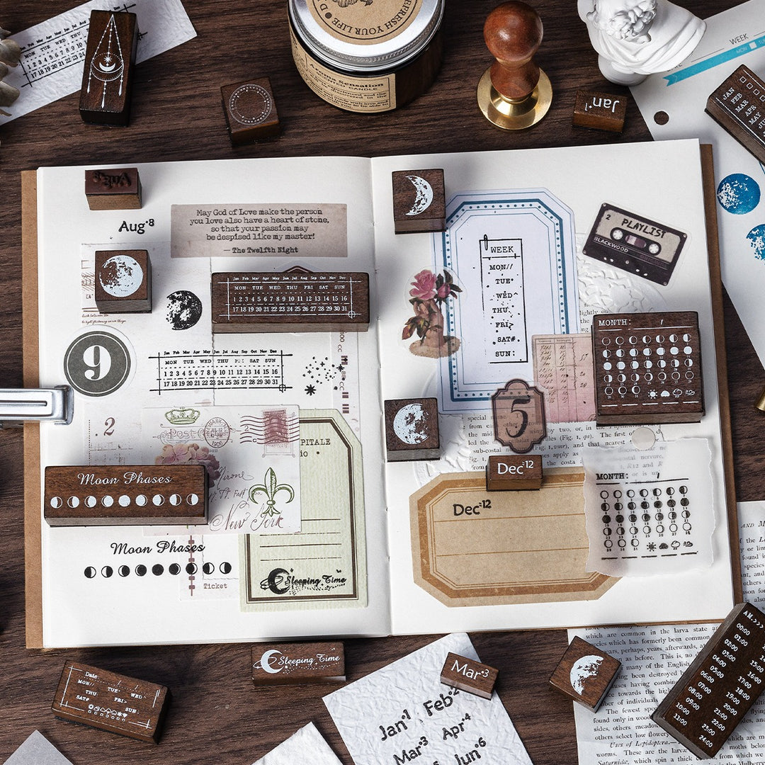 Phases Of The Moon Wooden Stamp - Set of 30