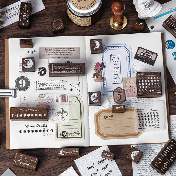 Phases Of The Moon Wooden Stamp - Set of 30