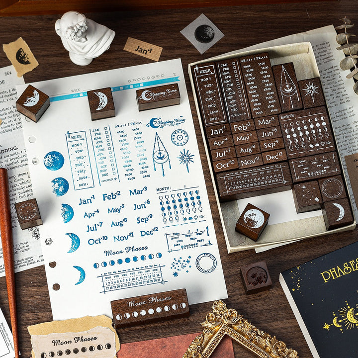Phases Of The Moon Wooden Stamp - Set of 30