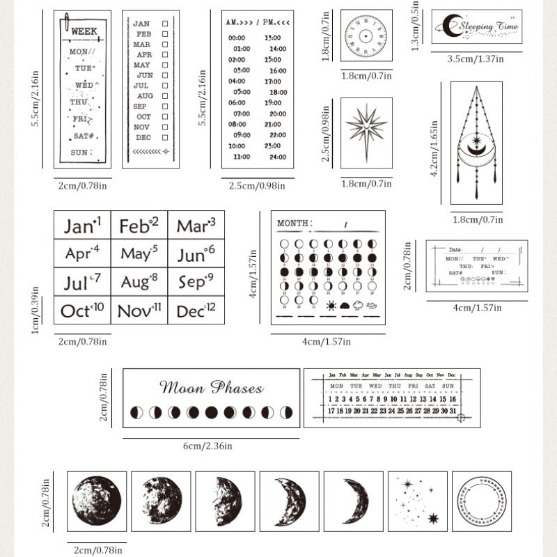 Phases Of The Moon Wooden Stamp - Set of 30