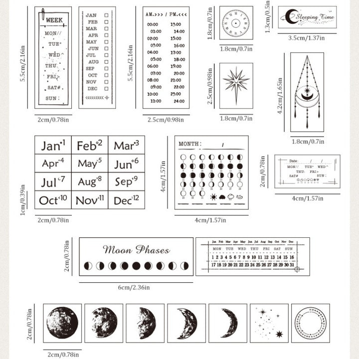 Phases Of The Moon Wooden Stamp - Set of 30