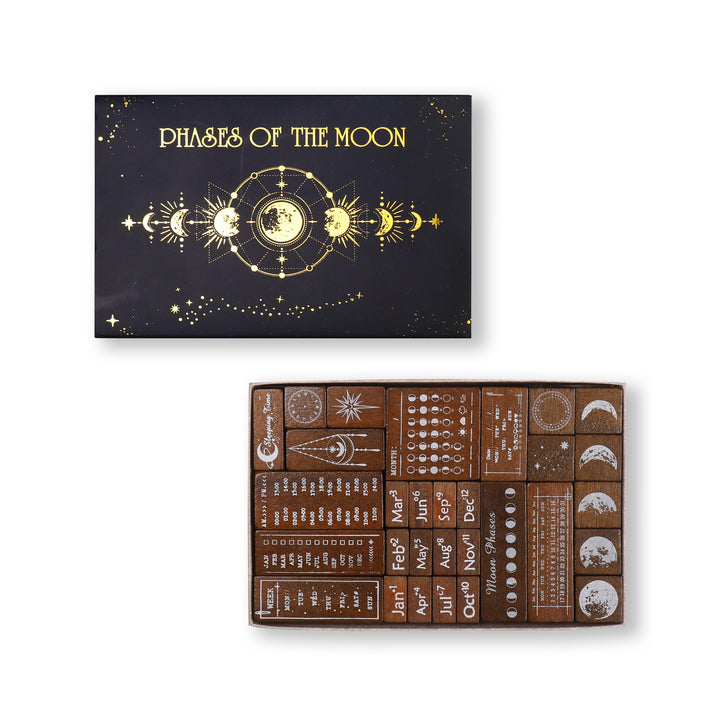 Phases Of The Moon Wooden Stamp - Set of 30