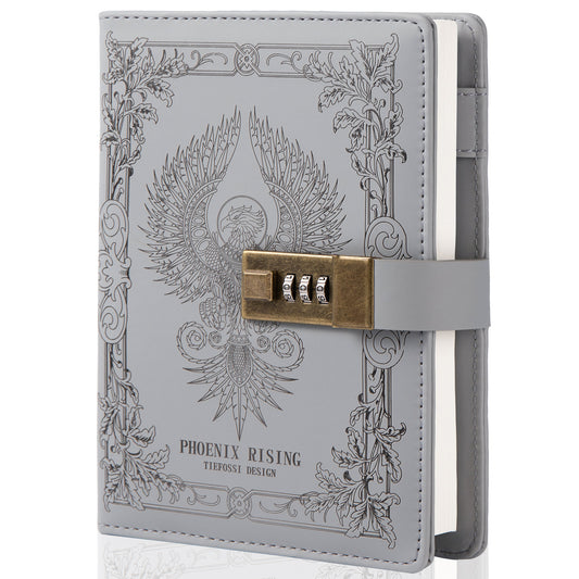 Phoenix Leather Lock Journal - B6 - Ruled - Gray