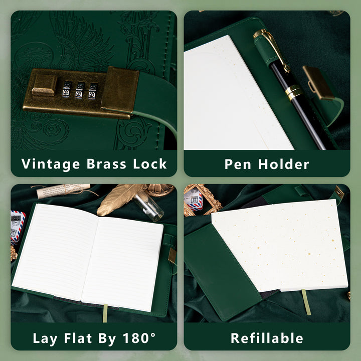 Phoenix Leather Lock Journal - B6 - Ruled - Green