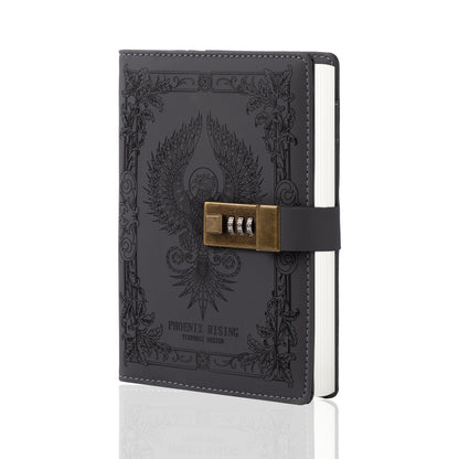 Phoenix Leather Lock Journal - B6 - Ruled - Black