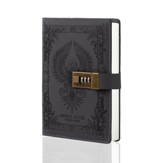 Phoenix Leather Lock Journal - B6 - Ruled - Black