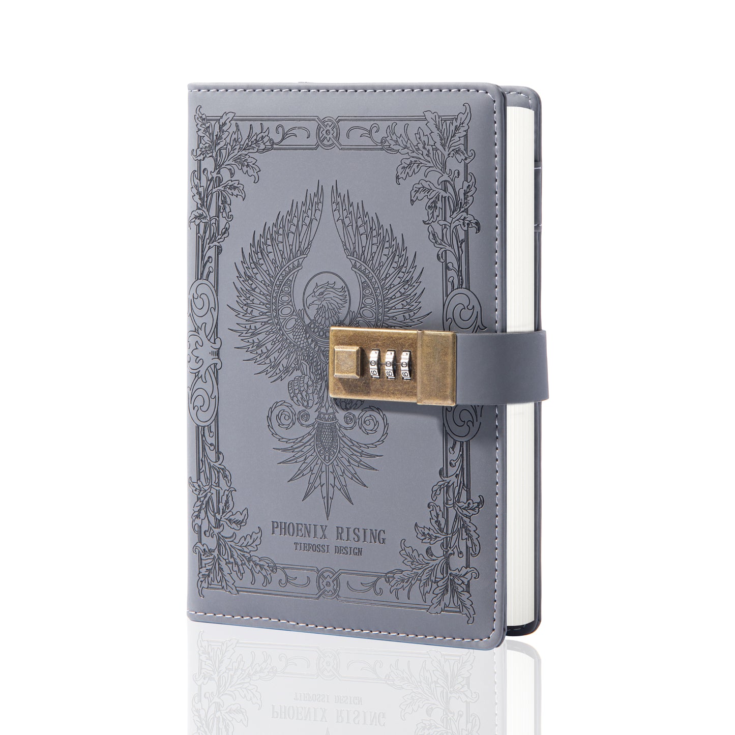 Phoenix Leather Lock Journal - B6 - Ruled - Gray