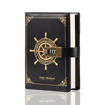 Refillable Leather Sailing Lock Journal - B6 - Black Gold