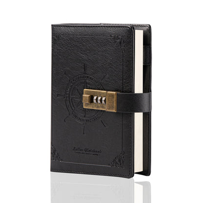 Refillable Leather Sailing Lock Journal - B6 - Black