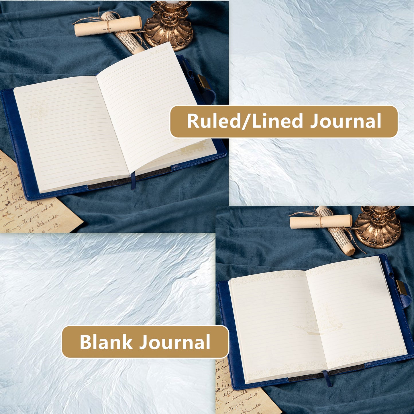 Refillable Leather Sailing Lock Journal - B6 - Blue